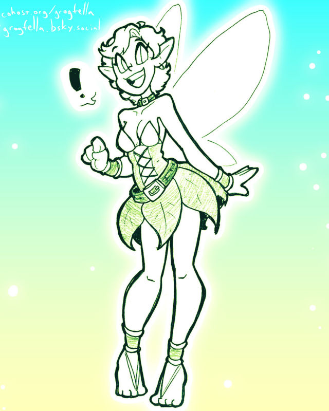 A drawing of a fairy with short hair
