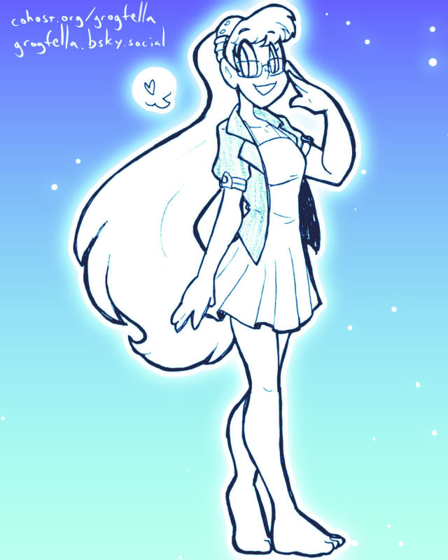 My original character Perpsicory, wearing a dress and glasses