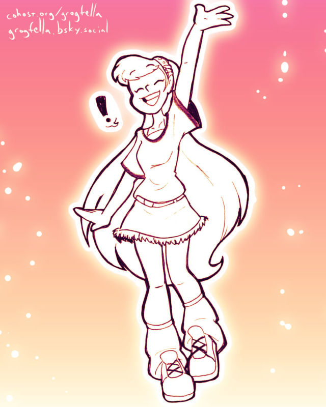 My original character Perpsicory, smiling and waving