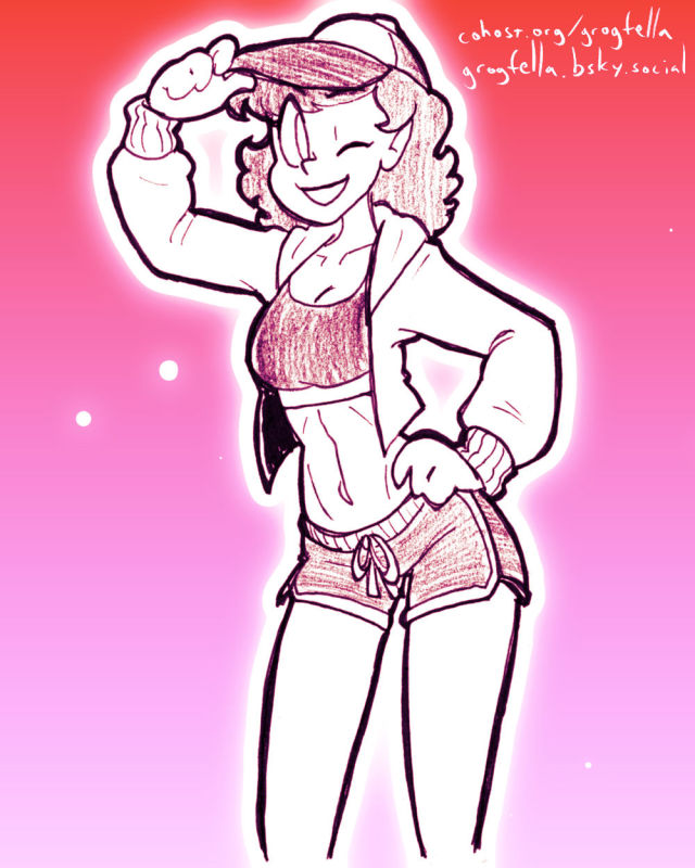 A drawing of a woman in a sports uniform, winking