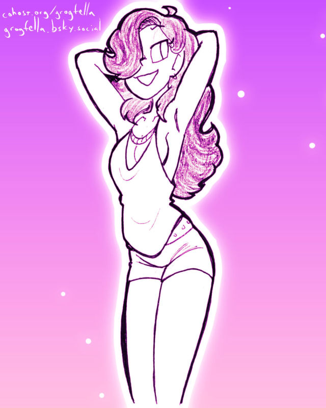 A drawing of a woman in short shorts