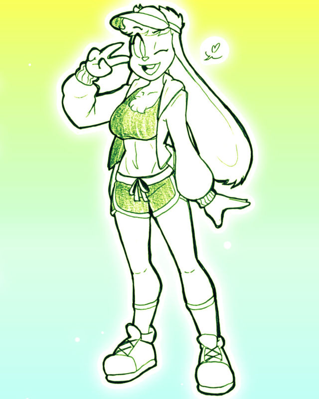 A drawing of a sporty rabbit girl
