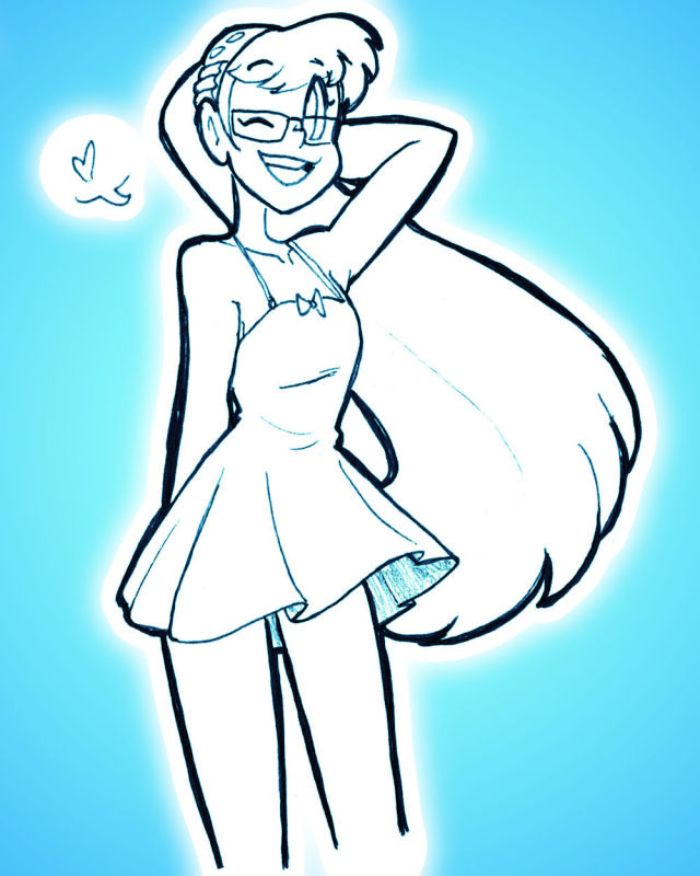 My original character Perpsicory, wearing a sundress that's blowing in the wind