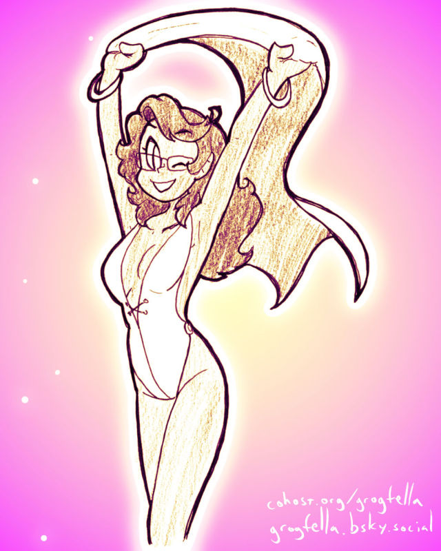 My original character Cleo, holding a piece of cloth over her head with both hands