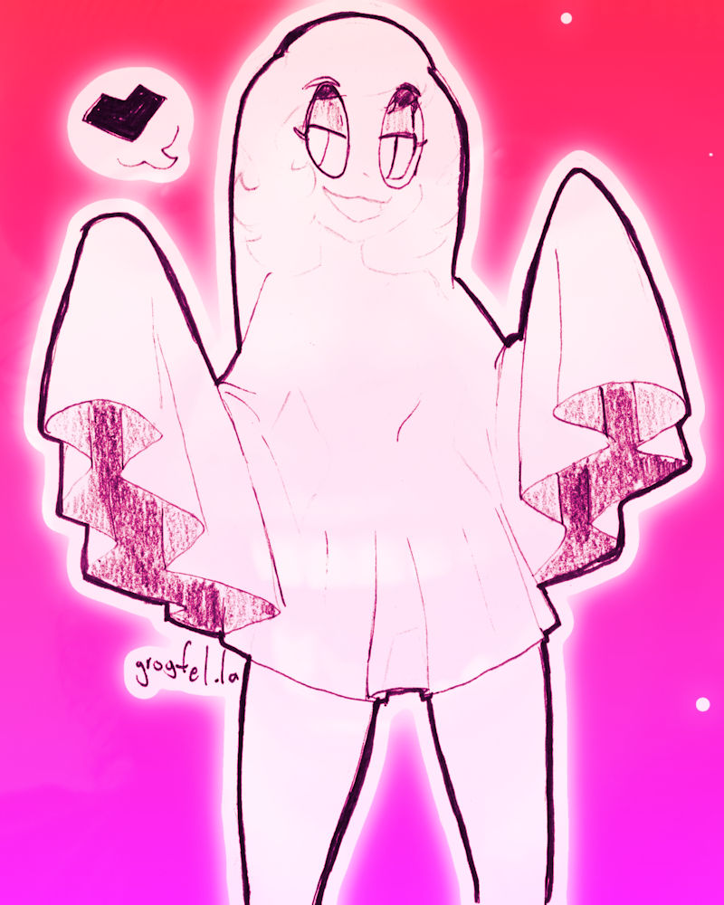 My original character Madelyn wearing a bedsheet with eye holes cut out