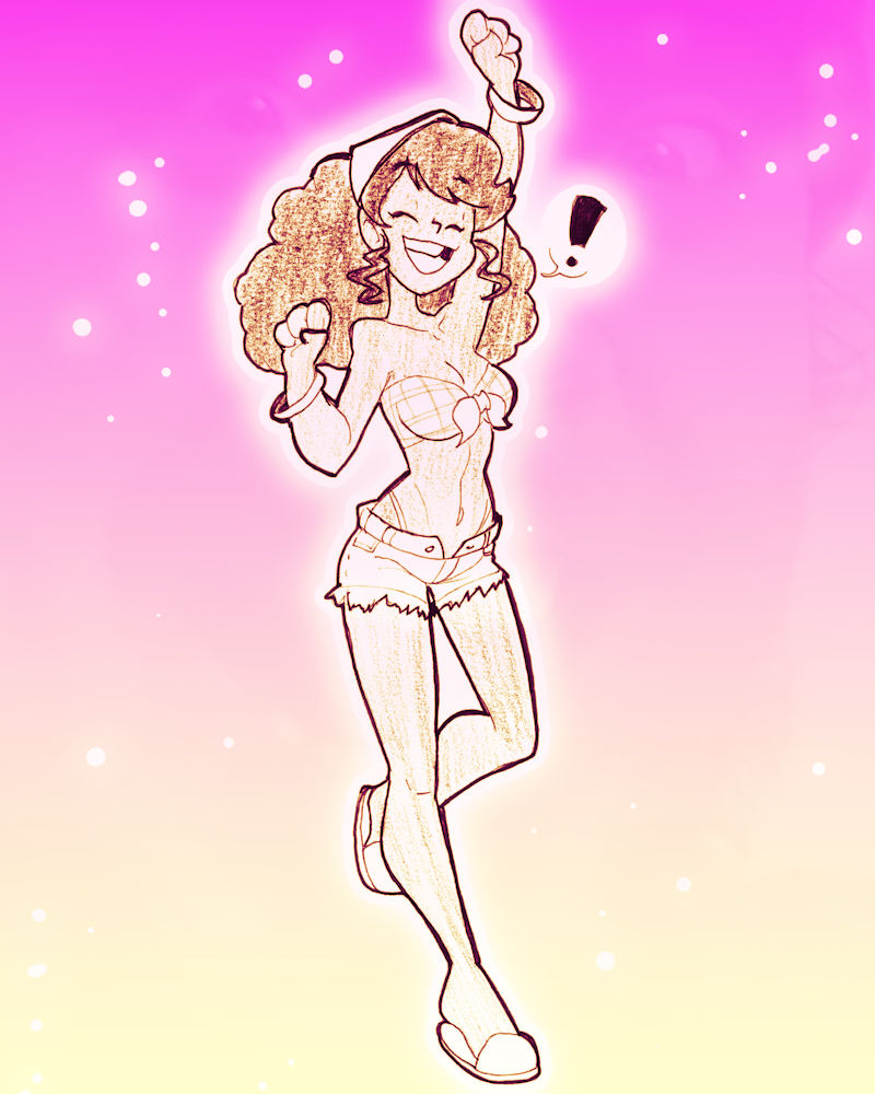 A drawing of a woman cheering