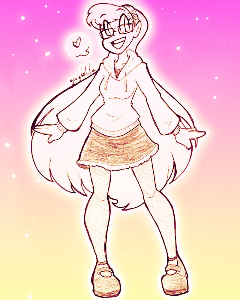 My original character Perpsicory, wearing a hoodie, a short skirt and some leggings