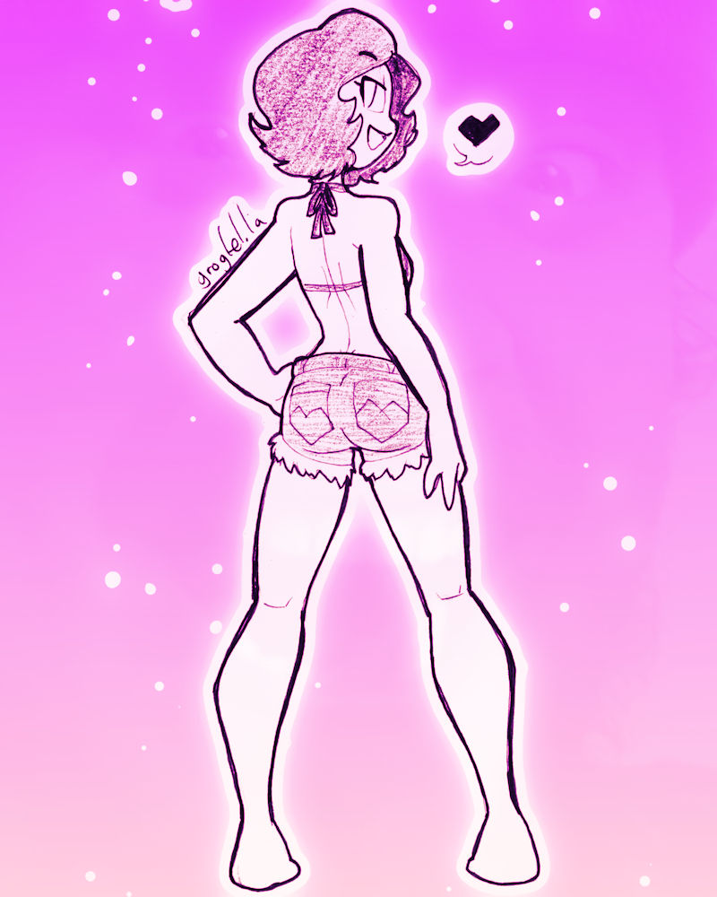 My original character Madelyn, wearing a bikini top and short shorts