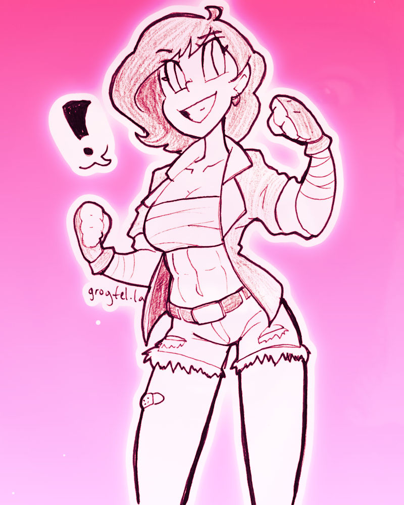 A drawing of a woman with her fists up