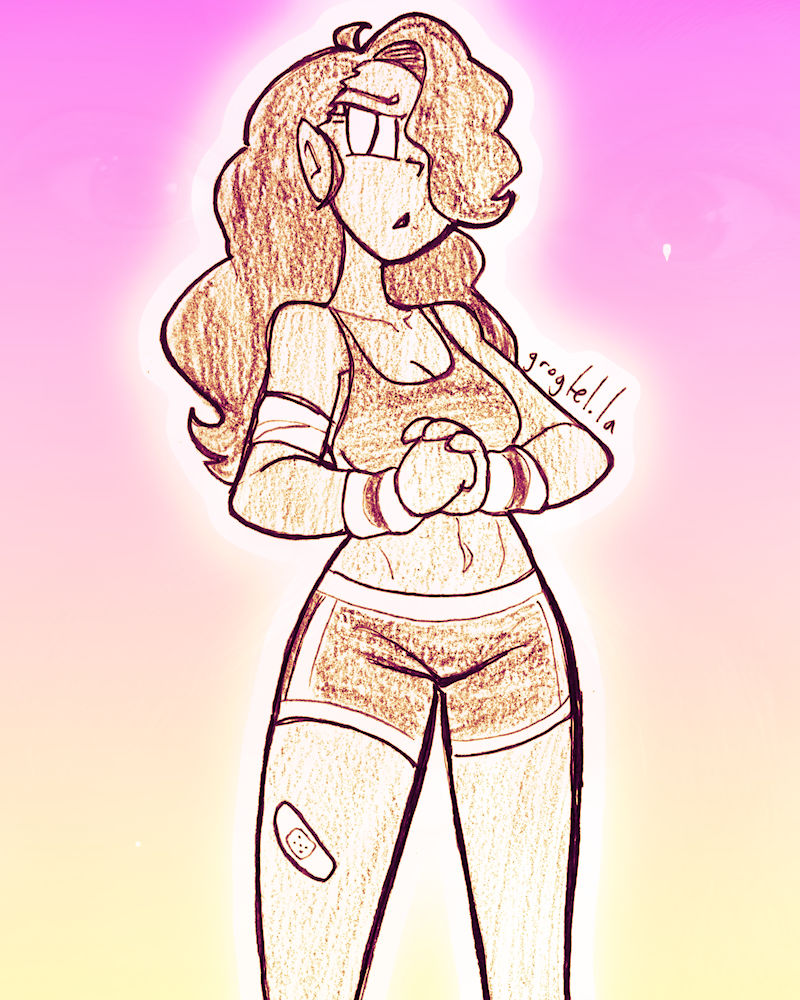 A drawing of a woman in sporty gear