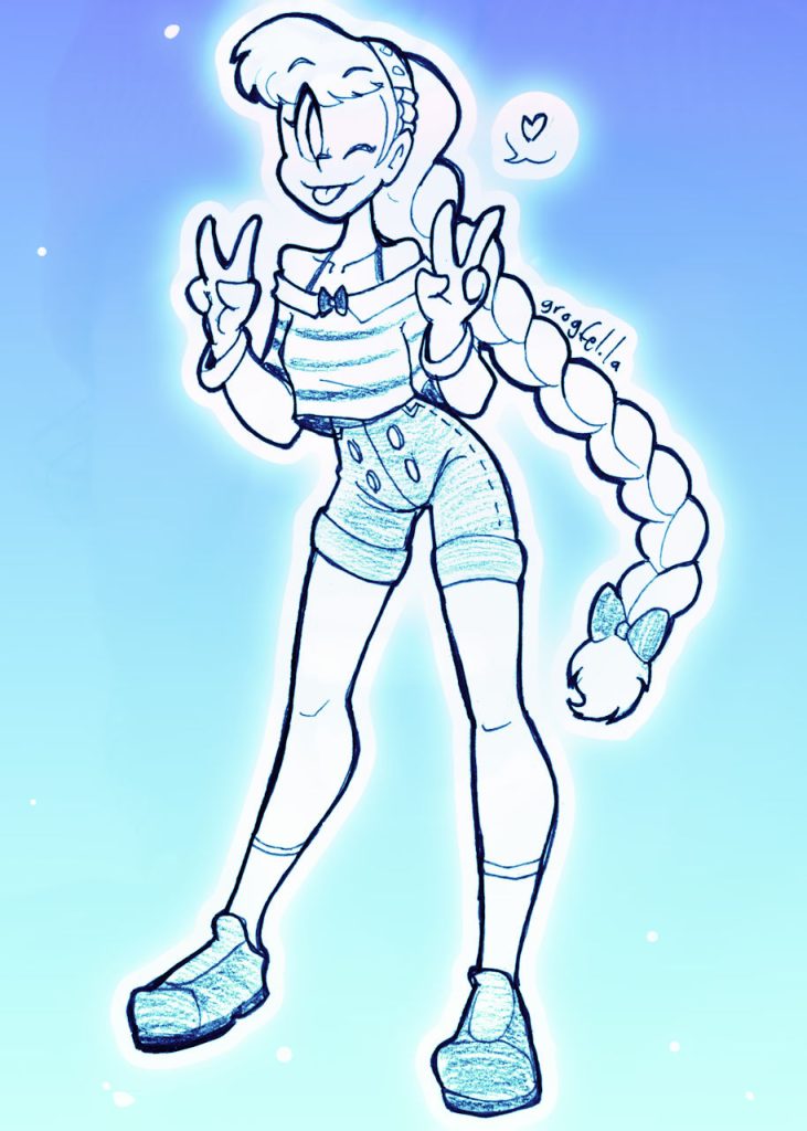 My original character Perpsicory, showing double peace signs and winking