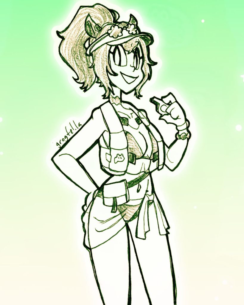 A drawing of the Vtuber Nimi Nightmare in her lifeguard outfit, holding a whistle in her hand