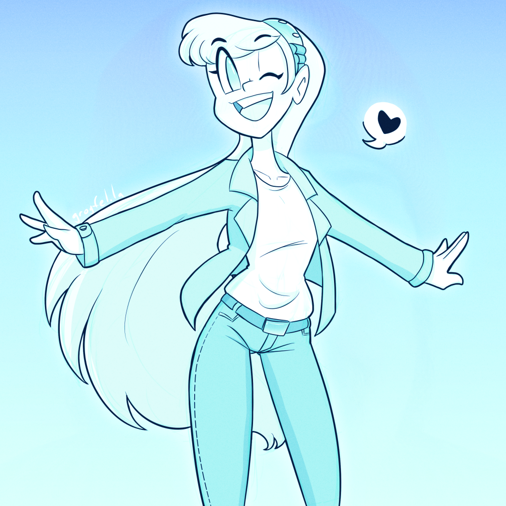 My original character Perpsicory wearing a denim jacket