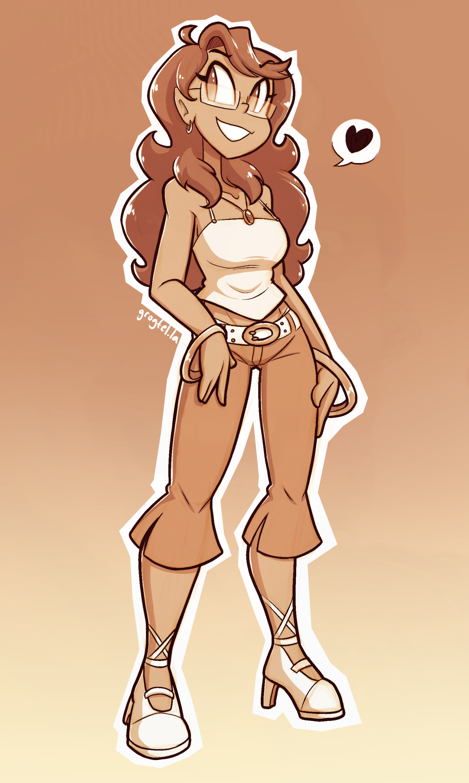 My original character Cleo wearing a camisole, short pants and heels